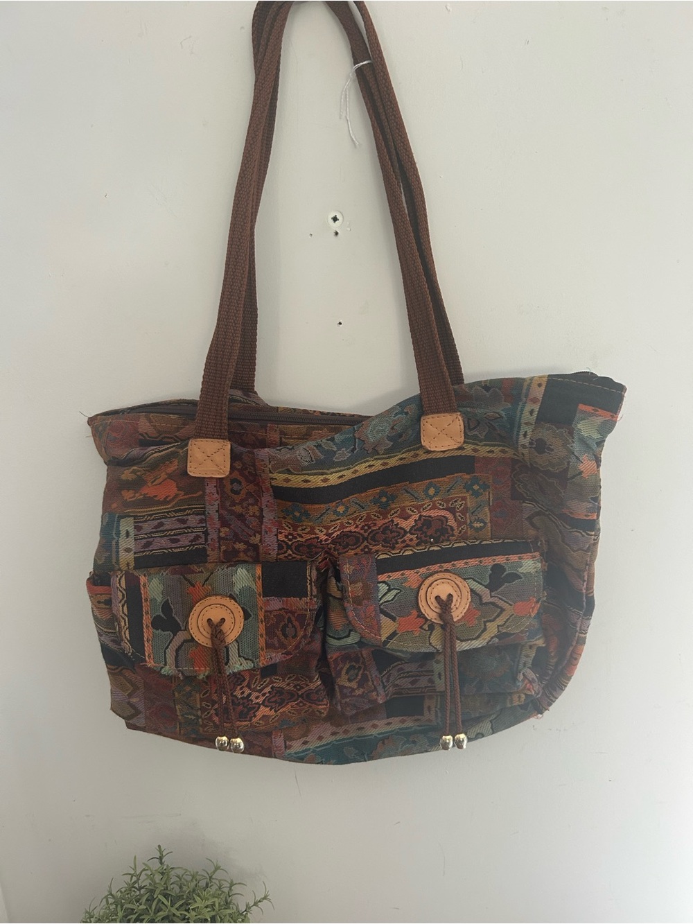 bohemian-style patchwork tapestry tote bag  18”x12” Multi coloured